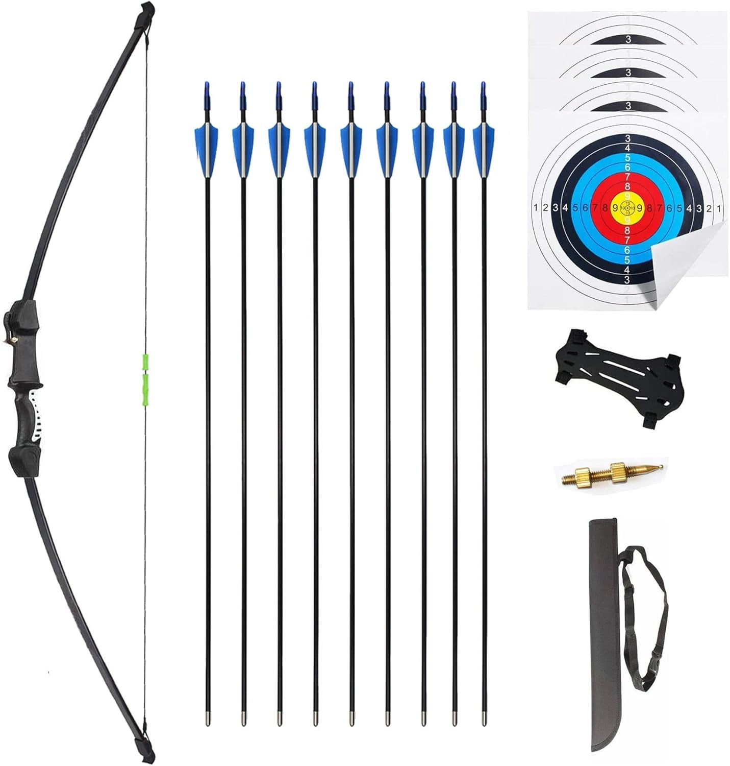 45" Youth Bow and Arrows Set for Kids 8-12 Teens Recurve Archery Beginner Gift Longbow Kit, Outdoor Hunting Play Gift Toys, 9 Arrows, 4 Target Face for Backyard Game Age 12-14 14-16