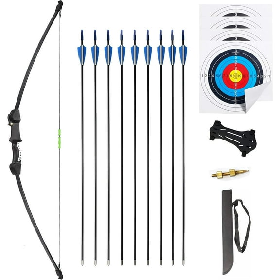 45" Youth Bow and Arrows Set for Kids 8-12 Teens Recurve Archery Beginner Gift Longbow Kit, Outdoor Hunting Play Gift Toys, 9 Arrows, 4 Target Face for Backyard Game Age 12-14 14-16