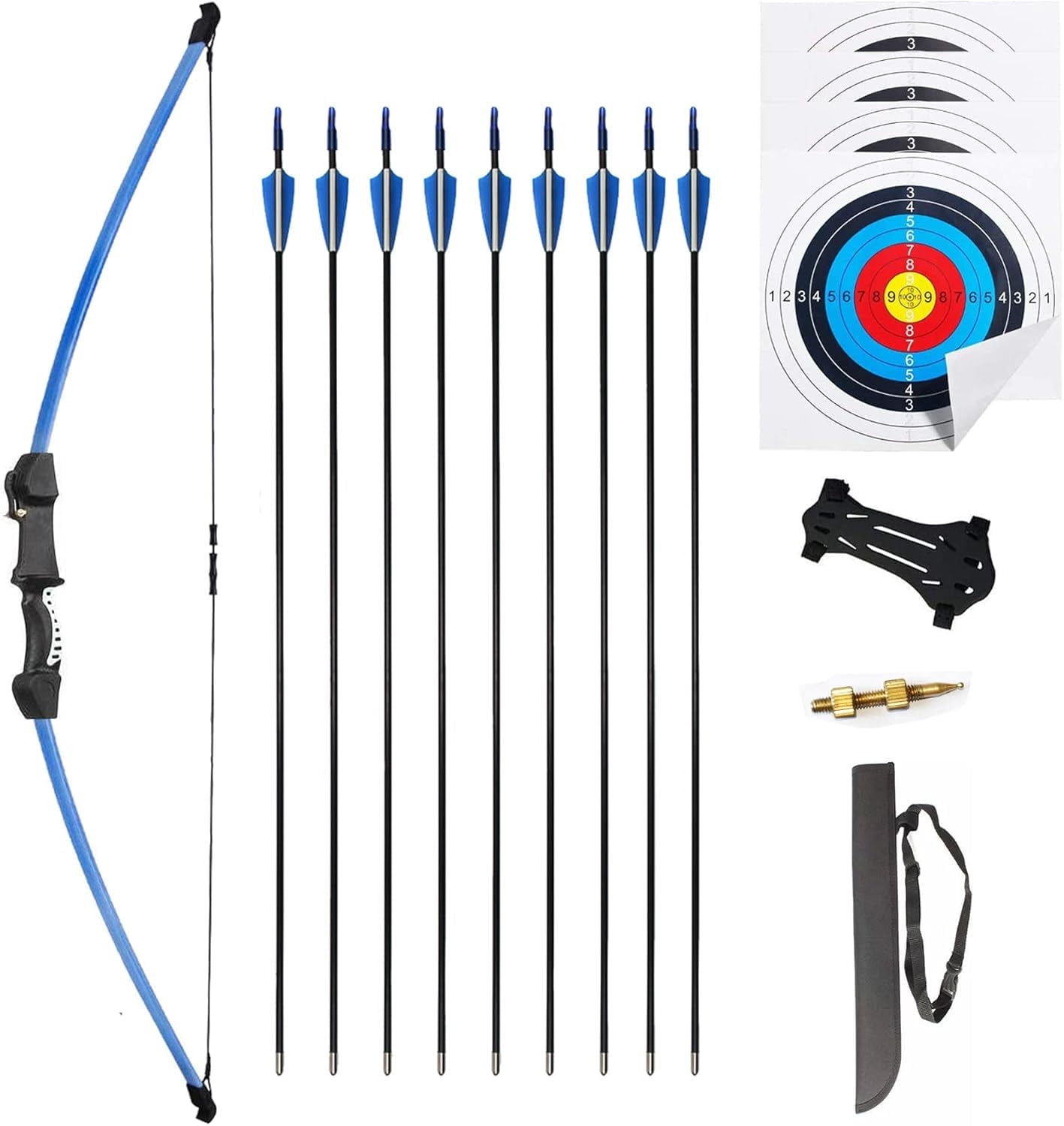 45" Youth Bow and Arrows Set for Kids 8-12 Teens Recurve Archery Beginner Gift Longbow Kit, Outdoor Hunting Play Gift Toys, 9 Arrows, 4 Target Face for Backyard Game Age 12-14 14-16