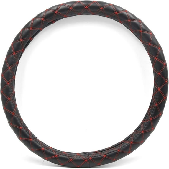 45 cm Outer Dia Black Faux Leather Red Quilted Stitch Pattern Car Truck Steering Wheel Cover