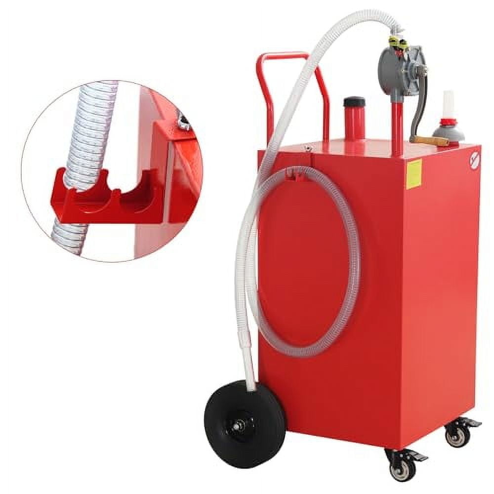 45-gallon gasoline tank with manualpump, portable gasolinetank with flat-free solid rubber wheels for cars, trucks and allvehicles