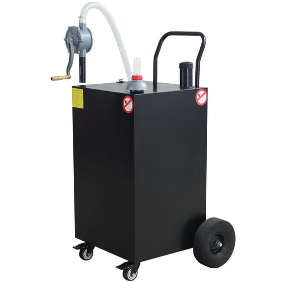 45-gallon gasoline tank with manualpump, portable gasolinetank with flat-free solid rubber wheels for cars, trucks and allvehicles