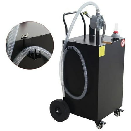 45-gallon gasoline tank with manualpump, portable gasolinetank with flat-free solid rubber wheels for cars, trucks and allvehicles