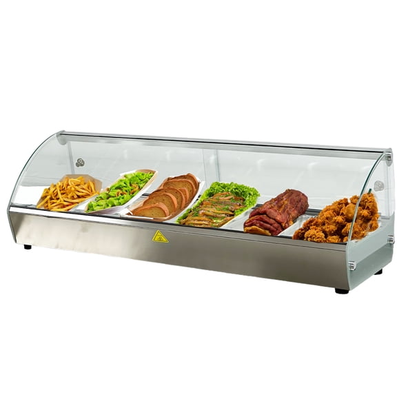 45 in. Commercial Food Warmer, 110V Six Pan Countertop 800W Electric Warmer Display, Curved Temped Glass
