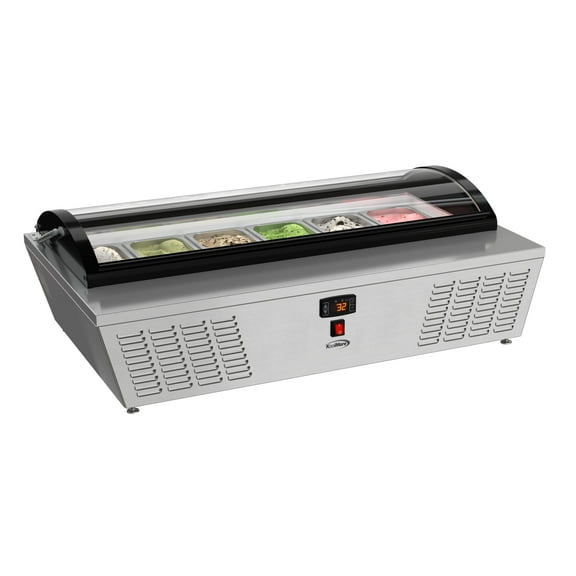 45 in. Countertop Ice Cream Display Freezer with Curved Glass Top and 6 Pans