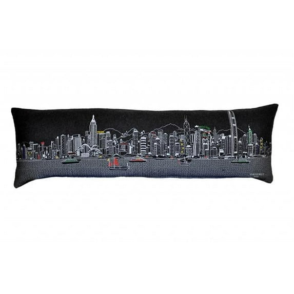 45 in. Hong Kong Nighttime Skyline Lumbar Decorative Pillow, Black & Grey