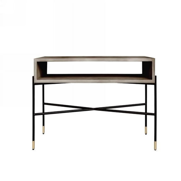 45 in. Industrial Concrete & Metal Console Console Table, Grey & Black