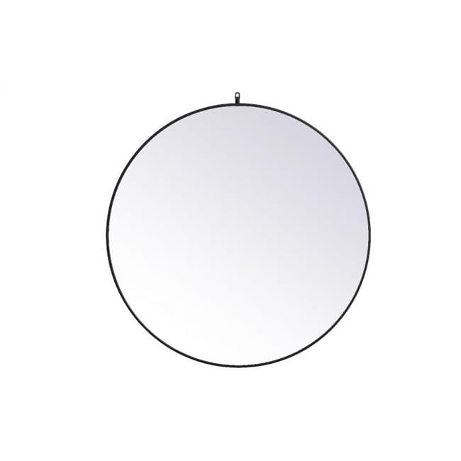 Contemporary Black Wood Frame 45" Round Mirror with Decorative Hook