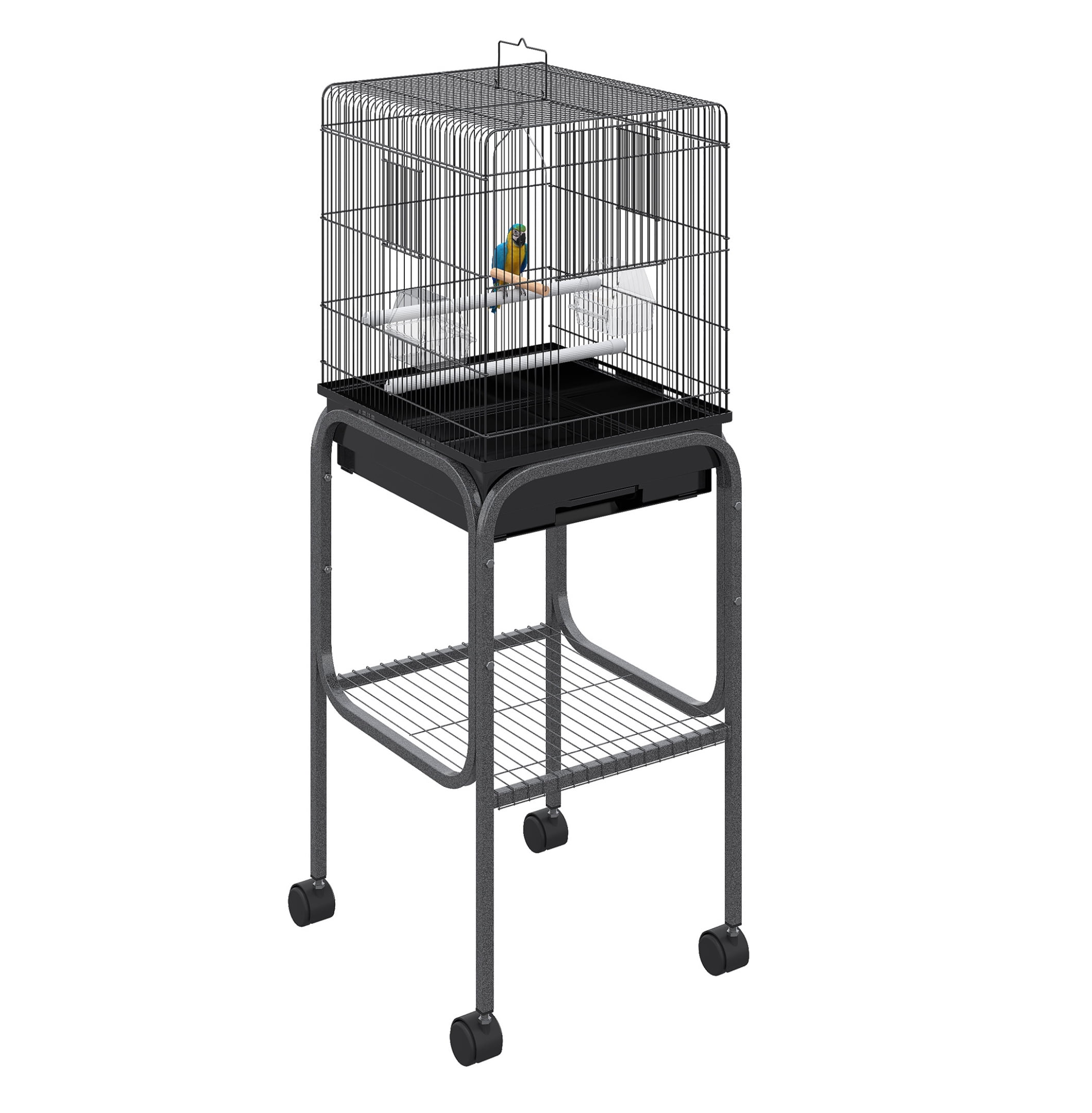 45-inch Metal Indoor Cage, Parrot Cage, Aviary with Detachable Rolling ... - Indoor Bird Aviary Accessories