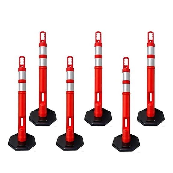 45 inch Orange Delineator Post Cones with 10 lbs. Black Heavy Duty Rubber Base, Reflective Bands for Driveway, Parking Cones, Construction Safety Cones (6 Pack Traffic Cones)