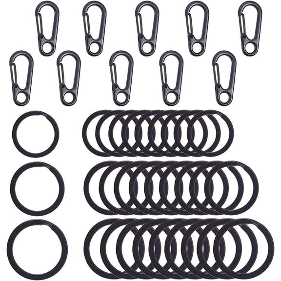 45 pcs 25mm 28mm 30mm Metal Flat Key Rings with 15 pcs Carabiners Spring Snap Clasps