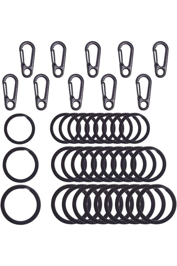 45 pcs 25mm 28mm 30mm Metal Flat Key Rings with 15 pcs Carabiners Spring Snap Clasps