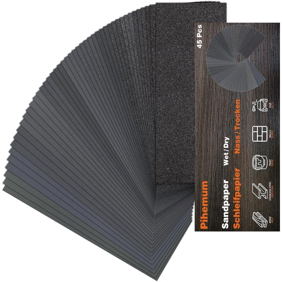 45-piece sandpaper combination set, 80-5000 grit wet and dry sandpaper sheets, 93.6-inch sandpaper, suitable for wood furniture, metal, automotive polishing and finishing