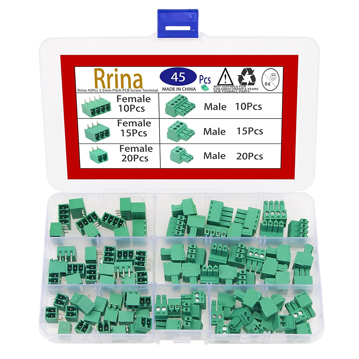 45 pieces of 3.5 pitch mounting screw terminal block connector kit, 234 terminals 3008 suitable for 28-16 cable