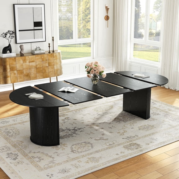 45"-105" Extendable Round Dining Table for 4-8, Round to Oval Expandable Kitchen Table, Space-Saving for Apartments, Small Spaces