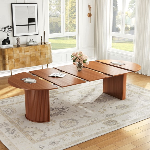 45"-105" Extendable Round Dining Table for 4-8, Round to Oval Expandable Kitchen Table, Space-Saving for Apartments, Small Spaces