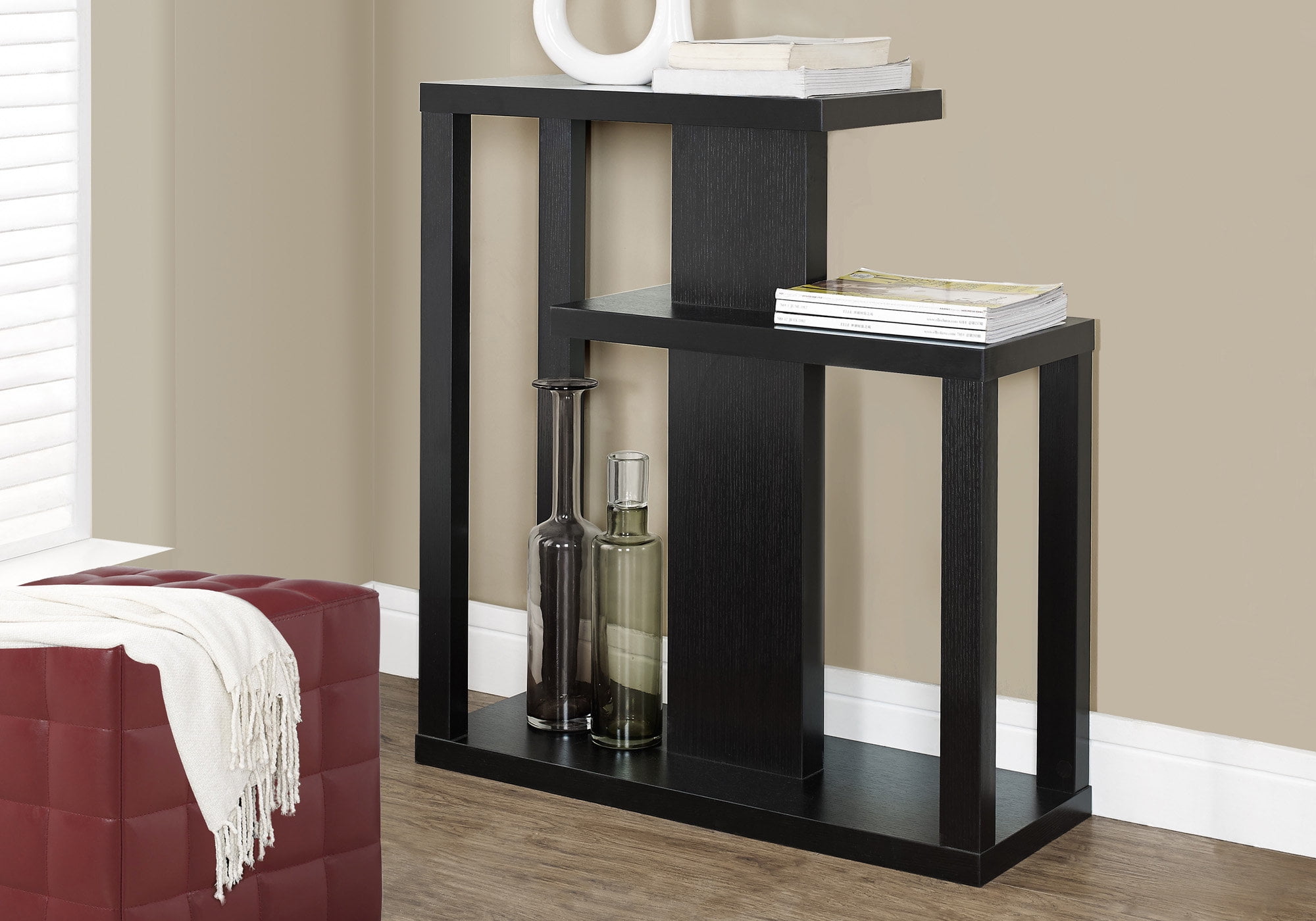 Cappuccino Finish Wood Hall Console Table with Storage