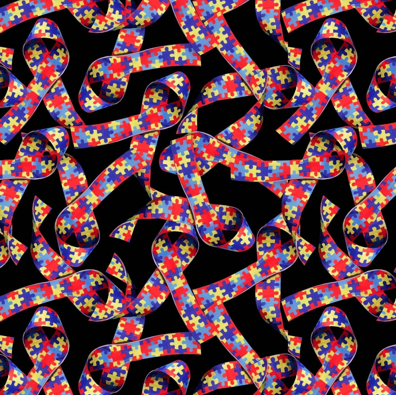 Autism Awareness Puzzle Ribbons Black Cotton Fabric (1 yard) - Walmart.com