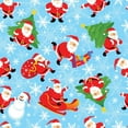 thumbnail image 1 of 45 x 36 Christmas Santa making Deliveries on Light Blue 100% Cotton Fabric, 1 of 2