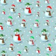 thumbnail image 1 of 45 x 36 Christmas Snowmen Family on Light Blue 100% Cotton Fabric, 1 of 1