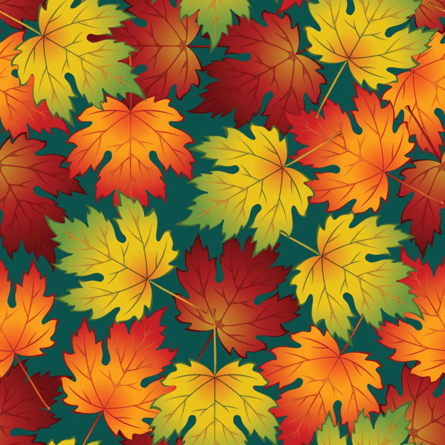 Fall Autumn Thanksgiving Falling Leaves on Teal 100% Cotton Fabric ...
