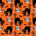 thumbnail image 1 of Halloween Black Cats BOO and Bats on Striped Orange 100% Cotton Fabric, 1 of 1