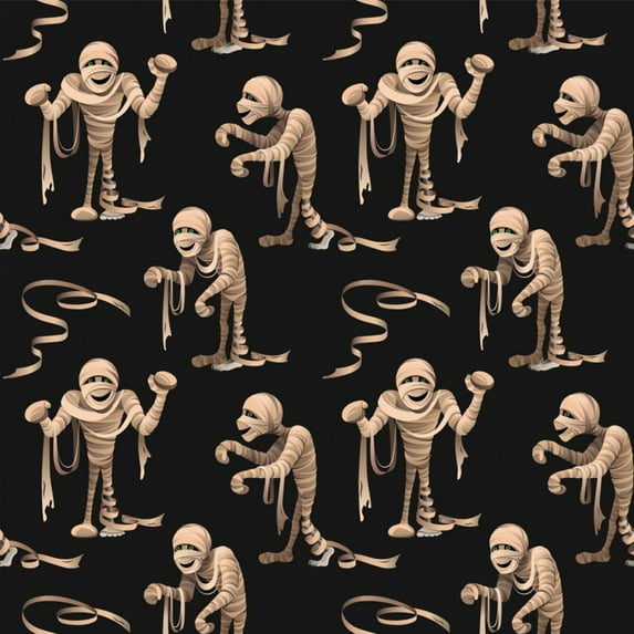 45 x 36 Halloween Mummies on Black 100% Cotton Fabric
