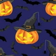 thumbnail image 1 of Halloween Pumpkins and Bats on Blue 100% Cotton Fabric, 1 of 1
