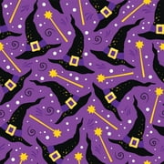 Marshall Dry Goods 45 x 36 Inch 100% Cotton Halloween Witches Hats and Wands Fabric, Purple