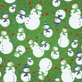 thumbnail image 1 of 45 x 36 Happy Snowmen with Scarves on Green 100% Cotton Christmas Fabric, 1 of 1