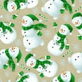 thumbnail image 1 of Christmas Snowmen with Green Scarves on Tan 100% Cotton, 1 of 2