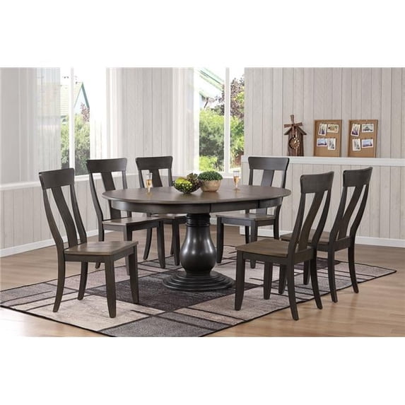 45 x 45 x 63 in. Antiqued Grey Stone Black Stone Panel Back 7-Piece Bella Dining Set