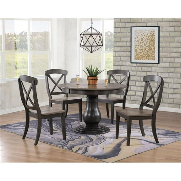 45 x 45 x 63 in. Antiqued Grey Stone Black Stone Transitional X-Back 5-Piece Bella Dining Set