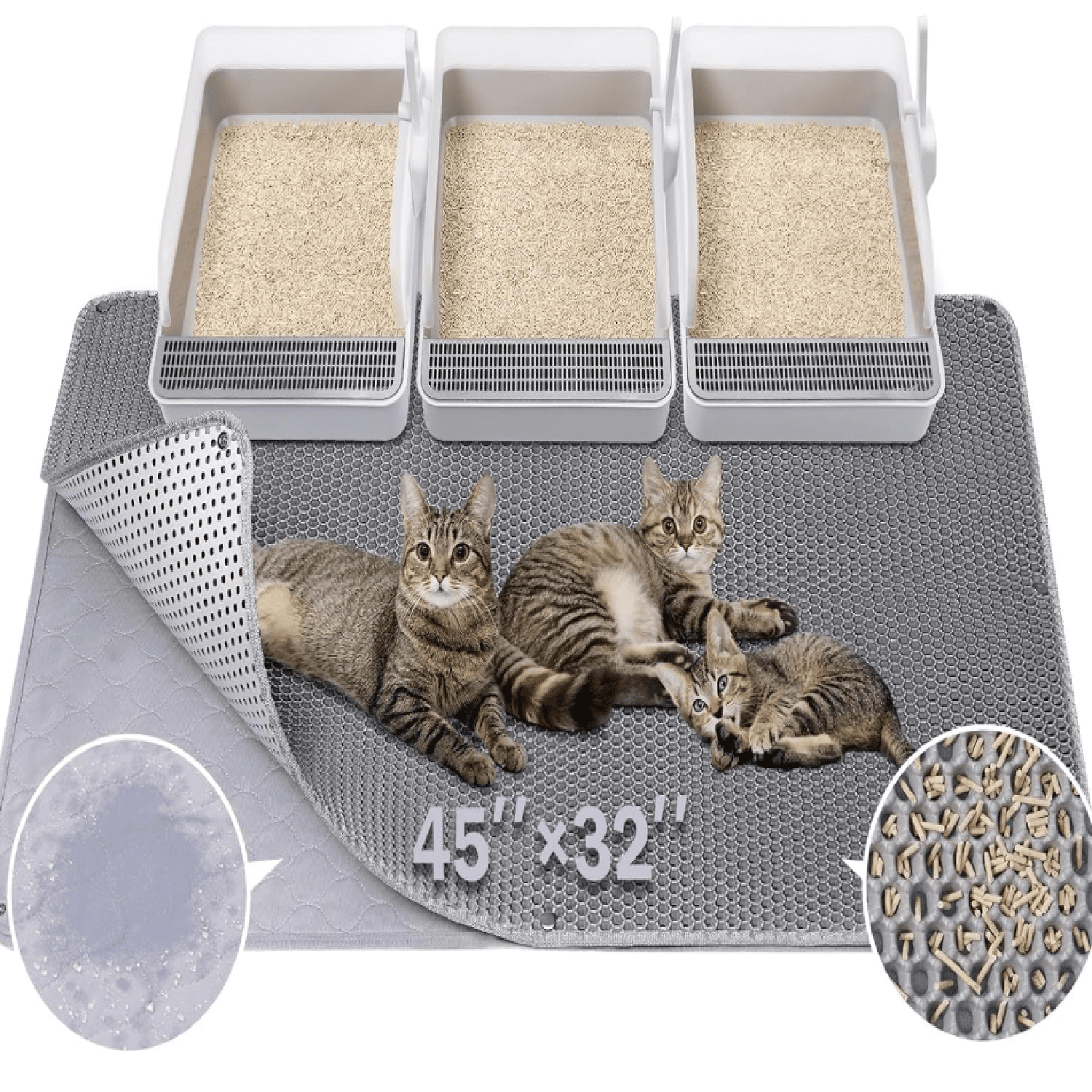 45x32 Extra Large Cat Litter Mat Honeycomb Double Layer Kitty Litter Trapping Mat Urine Proof Waterproof Easy Clean Machine Washable NonSlip Scatter ControlGrey
