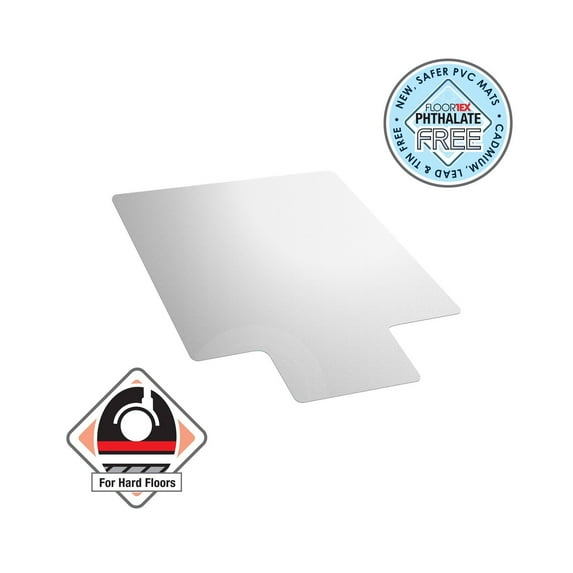 45"x53" Vinyl Chair Mat for Hard Floors Lipped Clear: PVC Office Mat, Flat Pile, Indoor Use