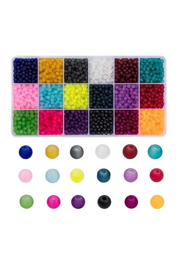 450-486pcs 18 Colors Transparent Glass Beads for Beading Jewelry Making Frosted Round Mixed Color 8mm