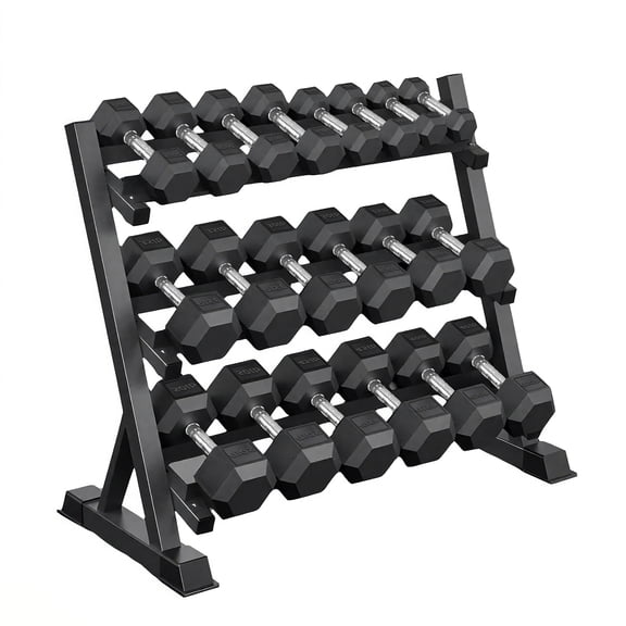 450 LBS Rubber Hex Dumbbell Set with Storage Rack, Anti-Roll Nonslip Free Weight Set for Home Gym Equipment, Strength Training & Fitness Exercise, Durable Dumbbells for Men Women