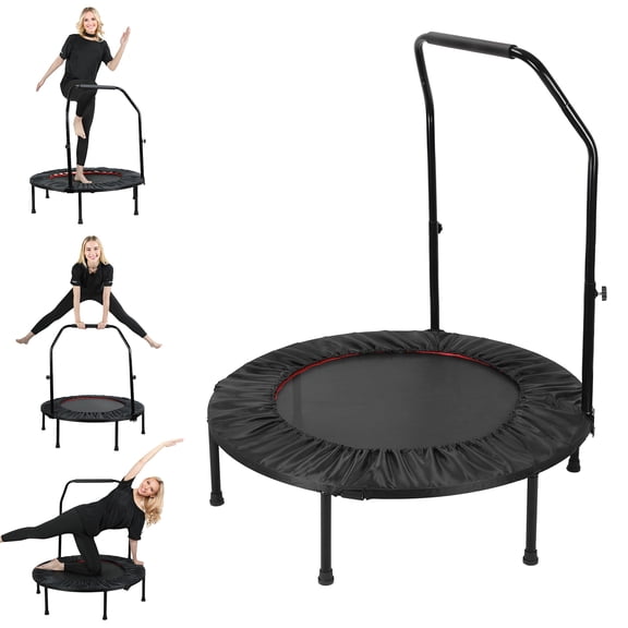 450 LBS Capacity Foldable Rebounder Trampoline with Adjustable Handle, Fitness Mini Trampoline for Adults, Home Workout, Low Impact Cardio