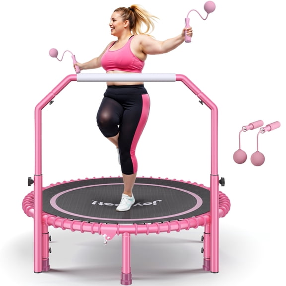 JOY SPOT! 40" Foldable Bungee RebounderTrampoline for Adults, 450lbs Capacity Mini Indoor Quiet Fitness Rebounder with Adjustable Handle, Cordless Jump Ropes