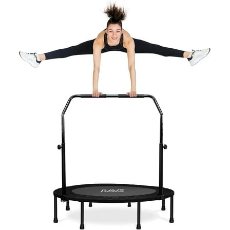 RAVS 350 LBS Foldable Mini Trampoline for Adults & Kids 40" Rebounder Trampoline with Adjustable Foam Bar for Indoor Workout Fitness(Black)