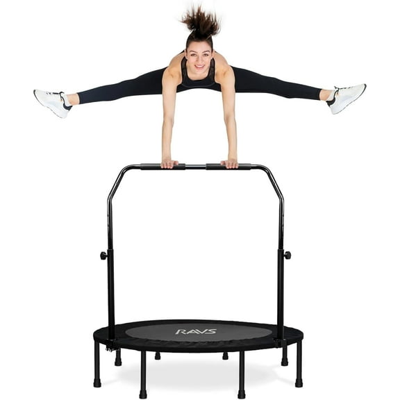 RAVS 350 LBS Foldable Mini Trampoline for Adults & Kids 40" Rebounder Trampoline with Adjustable Foam Bar for Indoor Workout Fitness(Black)