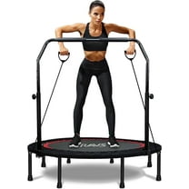 RAVS 48 Inch Rebounder Trampoline, Foldable Fitness, 450 lbs Weight Capacity, Adjustable Handlebar,