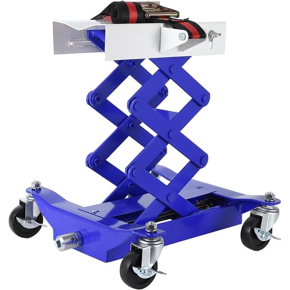 450 LBS Low Profile Transmission Jack - Heavy-Duty Auto Repair Lift with 7-23 Inch Height Range, 2M Safety Straps & 4 Brake Wheels for Safe, Smooth Repairs -Blue