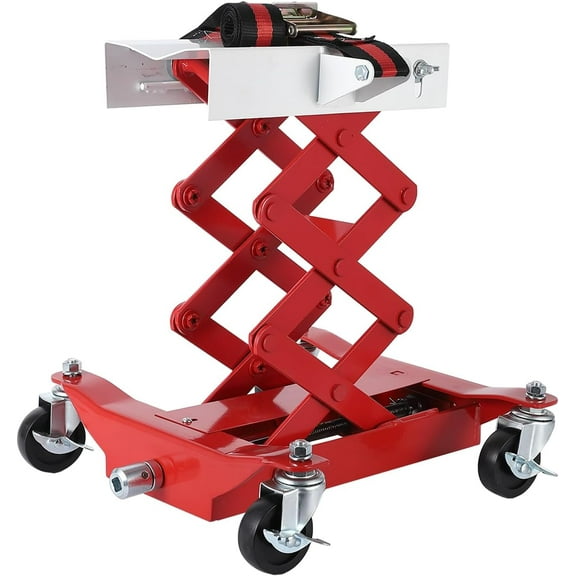 450 LBS Low Profile Transmission Jack - Heavy-Duty Auto Repair Lift with 7-23 Inch Height Range, 2M Safety Straps & 4 Brake Wheels for Safe, Smooth Repairs - Red