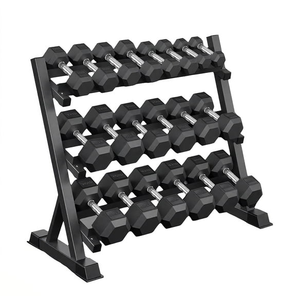 450 LBS Rubber Hex Dumbbell Set with Storage Rack – Home Gym Equipment for Strength Training, Exercise & Fitness, Non-Slip Durable Weight Set
