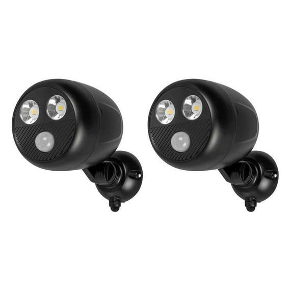 Defiant 450-Lumen Battery Powered 120-Degree Black Motion Activated Integrated LED Flood Light (2-Pack)