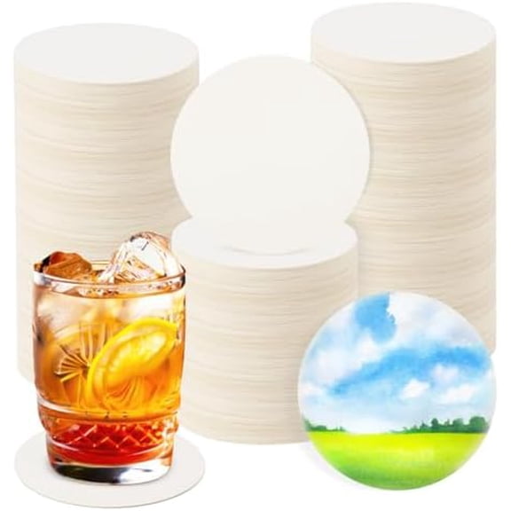 450 PCS 4 Inch Disposable Paper Bar Coasters, Round White Absorbent Cardboard Coasters for Drinks, Weddings, and DIY Crafts$$Home Decor, Kitchen, & Other