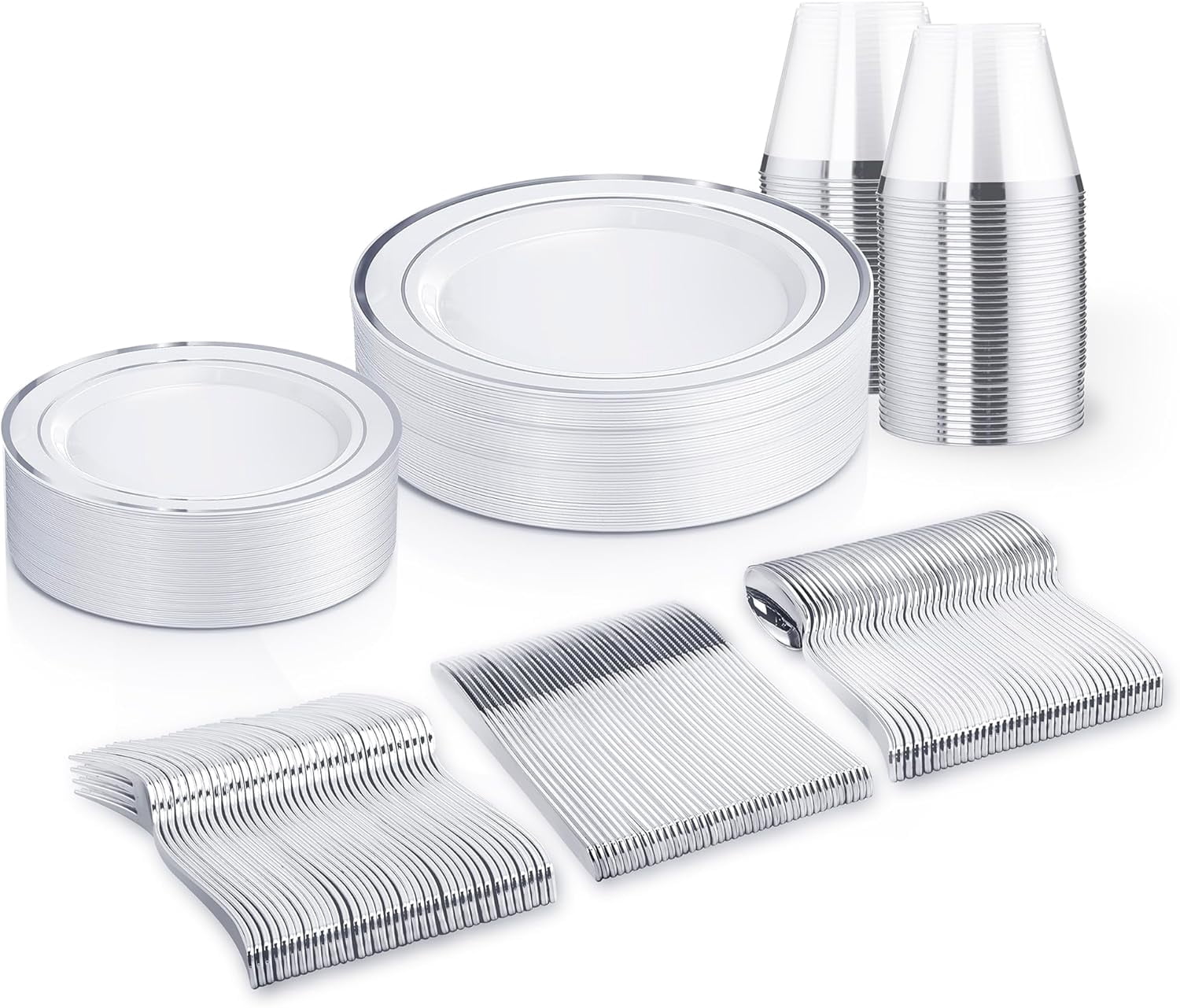 TTFM 175-Piece Plastic Dinnerware Set For 25 Guests – Plates, Cups, Cutlery & Napkins, Elegant Rim Design