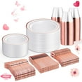thumbnail image 1 of 450 PCS Rose Gold Disposable Dinnerware Set for 75 Guests, Valentine's Day Plates, 75 Dinner & Salad Plate, Cups, Forks Knives Spoons for Wedding Reception and Mothers Day Plates, 1 of 12