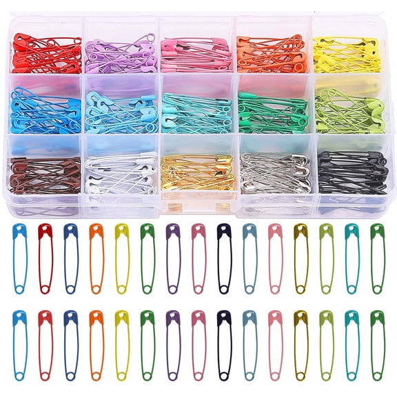 450 PCS Safety Pins for Clothes, 32mm 15 Colors Metal Large Safety Pins for Clothes Pins, Small Safety Pins for Sewing, Jewelry Making, Arts and Crafts Supplies, Multi-color
